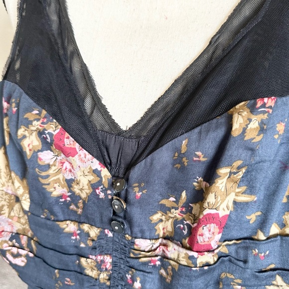 Free People Mesh Sleeveless Floral Dress Navy Blue Size Four 4 - Picture 2 of 11